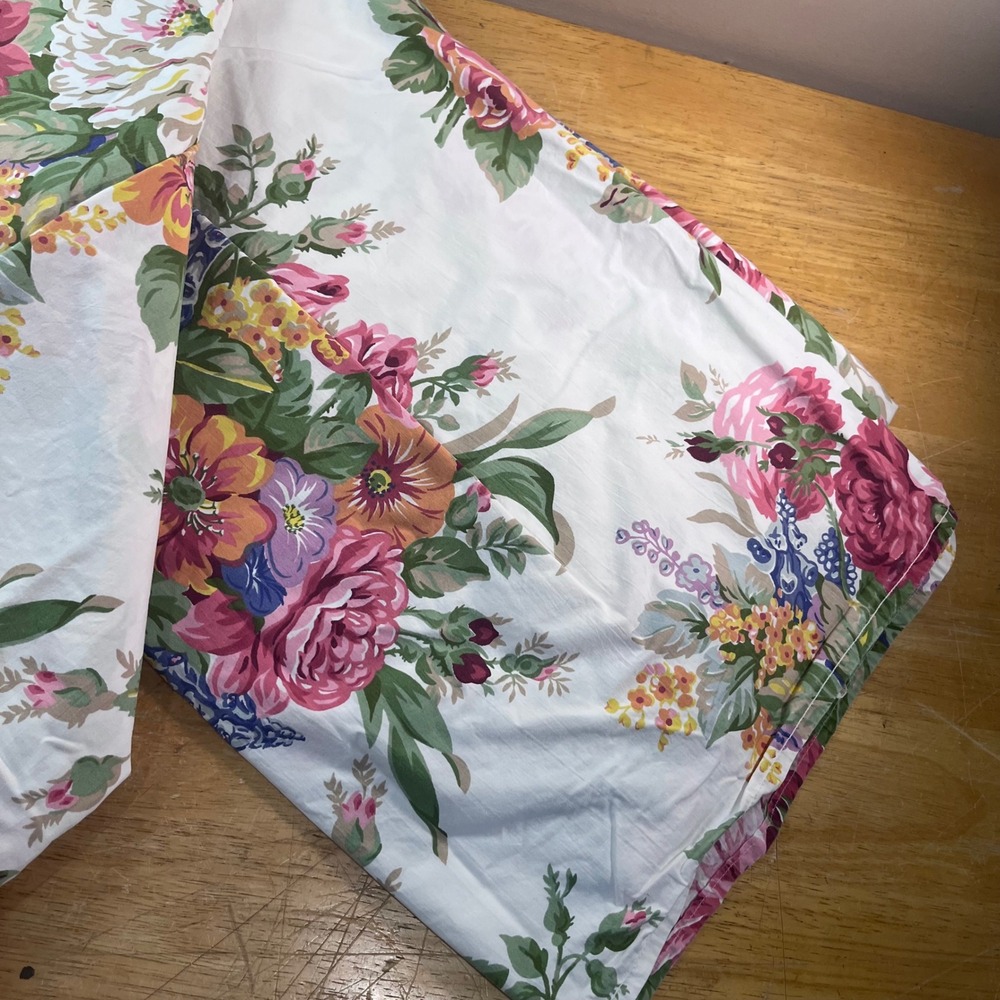 Vtg Ralph Lauren Melissa Queen Flat Sheet Floral Cotton Pink Roses Made in USA - Picture 2 of 6